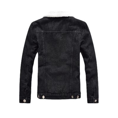 Men's Velvet Hoodie Denim Coat Winter Plus Size Black Slim Fit Thick Lambskin Wool Jacket