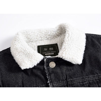 Men's Velvet Hoodie Denim Coat Winter Plus Size Black Slim Fit Thick Lambskin Wool Jacket