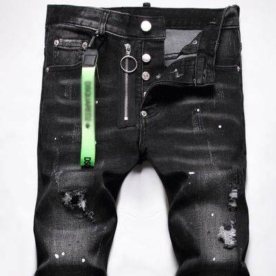 Color Blocking Print Pattern Men's Denim Jeans for Custom Logo and Hand Drawn Design