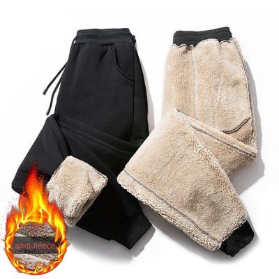 Casual Style Drawstring Waist Winter Thick Sherpa Fleece Joggers for Men's Sweatpants