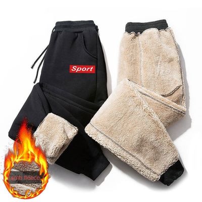 Casual Style Drawstring Waist Winter Thick Sherpa Fleece Joggers for Men's Sweatpants