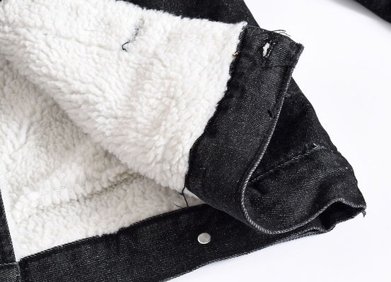 Men's Velvet Hoodie Denim Coat Winter Plus Size Black Slim Fit Thick Lambskin Wool Jacket