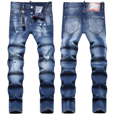 Men's Worn Craft Slim Fit Mid Waist Baggy Jeans with Digital Printing Hanging Stickers