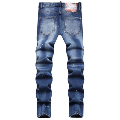 Men's Worn Craft Slim Fit Mid Waist Baggy Jeans with Digital Printing Hanging Stickers