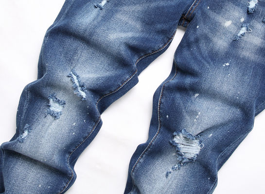 Men's Worn Craft Slim Fit Mid Waist Baggy Jeans with Digital Printing Hanging Stickers