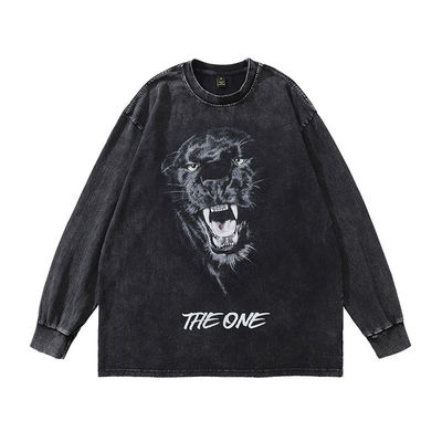 250Grams Washed Long-Sleeved Men's Sweater Retro Hip Hop Round Neck Sweater Fabric