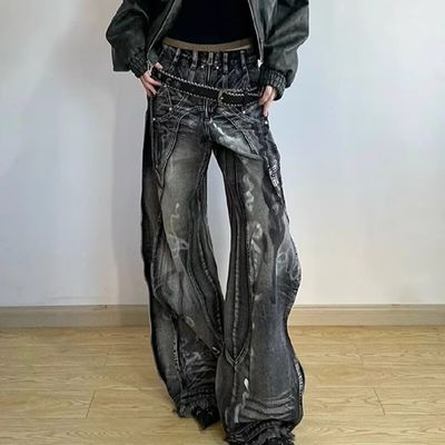 Polyester/Cotton Washed Y2K Oversize Wave Design Tie Dye Cargo Pants for Men and Women