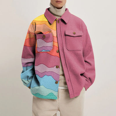 Men's Casual Long Sleeve Coat with Colorful Geometric Pattern and Woven Weaving Method