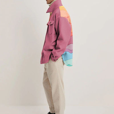 Men's Casual Long Sleeve Coat with Colorful Geometric Pattern and Woven Weaving Method