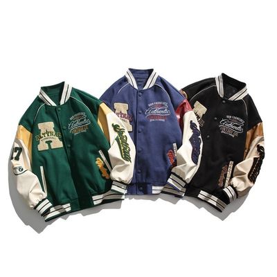 Vintage Spliced Creative Letter Embroidery Stand Collar Baseball Suit for Men's Jackets