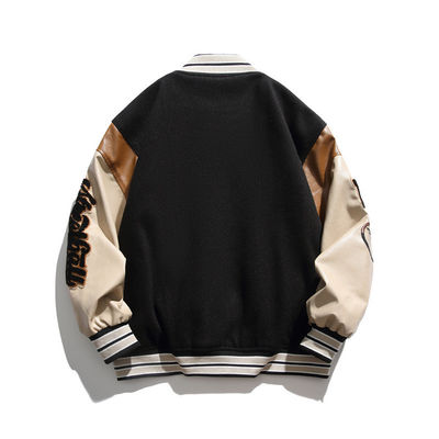 Vintage Spliced Creative Letter Embroidery Stand Collar Baseball Suit for Men's Jackets