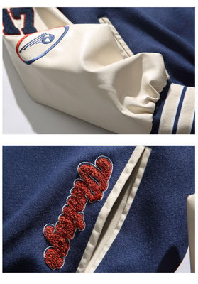 Vintage Spliced Creative Letter Embroidery Stand Collar Baseball Suit for Men's Jackets