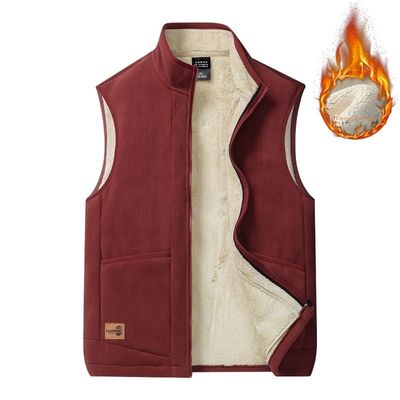 Large Size Men's Casual All-Match Trend Coat Vest with Fleece Lining and Stand Collar