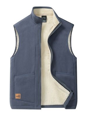 Large Size Men's Casual All-Match Trend Coat Vest with Fleece Lining and Stand Collar