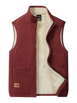 Large Size Men's Casual All-Match Trend Coat Vest with Fleece Lining and Stand Collar