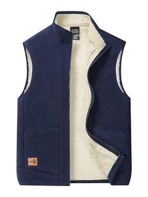 Large Size Men's Casual All-Match Trend Coat Vest with Fleece Lining and Stand Collar