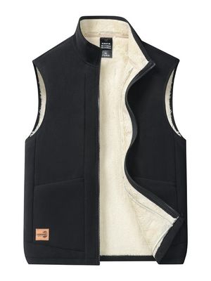 Large Size Men's Casual All-Match Trend Coat Vest with Fleece Lining and Stand Collar