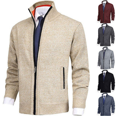 Spring Season Lapel Collar Men's Knit Coat Sweater Large Size Fashion Cardigan Zipper