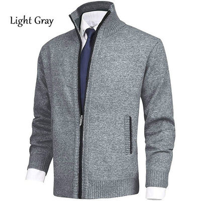 Spring Season Lapel Collar Men's Knit Coat Sweater Large Size Fashion Cardigan Zipper