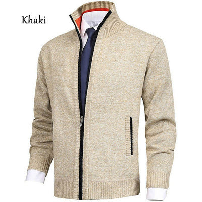 Spring Season Lapel Collar Men's Knit Coat Sweater Large Size Fashion Cardigan Zipper