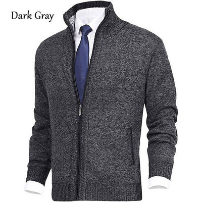 Spring Season Lapel Collar Men's Knit Coat Sweater Large Size Fashion Cardigan Zipper