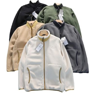 Embroidered polar fleece Unisex thickened warm stand collar men's jacket coat knitted