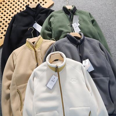 Embroidered polar fleece Unisex thickened warm stand collar men's jacket coat knitted