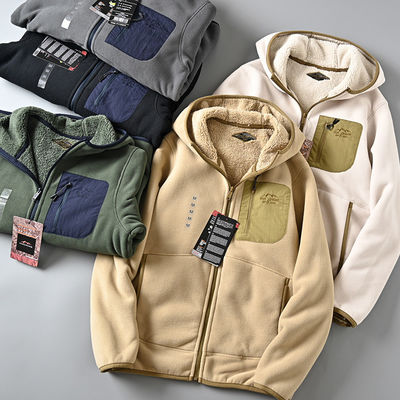Embroidered polar fleece Unisex thickened warm stand collar men's jacket coat knitted