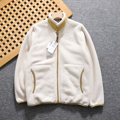Embroidered polar fleece Unisex thickened warm stand collar men's jacket coat knitted