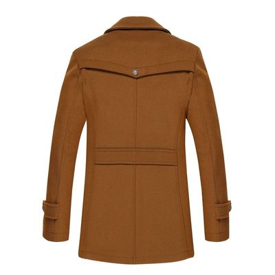 Double-layer Collar Men's Woolen Coat with Woven Woolen Fabric and Vintage Decoration