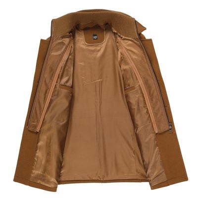 Double-layer Collar Men's Woolen Coat with Woven Woolen Fabric and Vintage Decoration