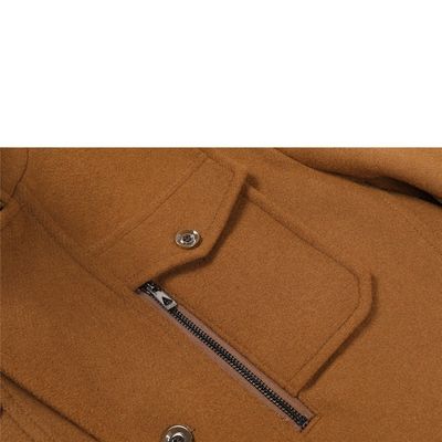 Double-layer Collar Men's Woolen Coat with Woven Woolen Fabric and Vintage Decoration