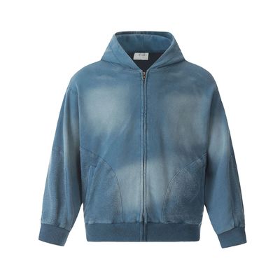 Men's Distressed Acid Wash Zip Up Hoodie in Custom Tie Dye Design for Streetwear