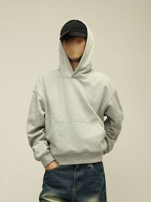 Men's Fleece Hoodie Cotton Heavy Weight Cropped Shoulder Boxy Tracksuits Hoodies For Men