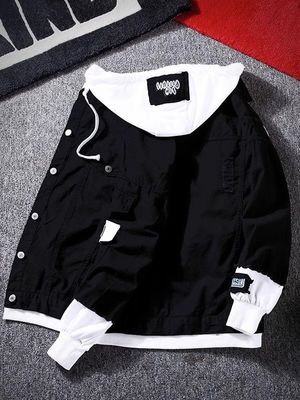 Men's Denim Two-Piece Street Varsity Windbreaker Outfits with Chenille Letter Patches