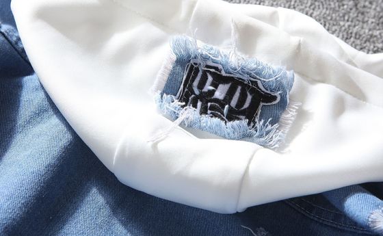 Men's Denim Two-Piece Street Varsity Windbreaker Outfits with Chenille Letter Patches