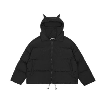 Devil Horn Masked Black Hooded Men's Down Coat Winter Blazer Bomber Jacket Bubble Snow Windbreaker For Men
