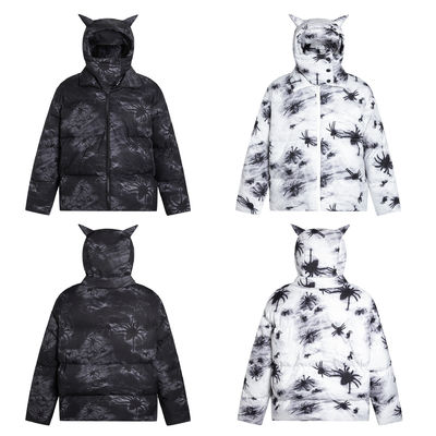 Devil Horn Masked Black Hooded Men's Down Coat Winter Blazer Bomber Jacket Bubble Snow Windbreaker For Men