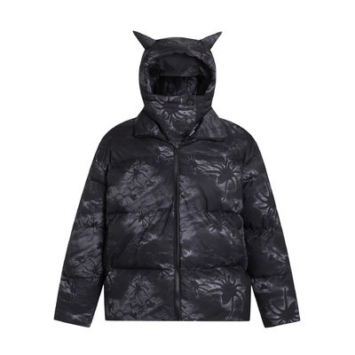 Devil Horn Masked Black Hooded Men's Down Coat Winter Blazer Bomber Jacket Bubble Snow Windbreaker For Men