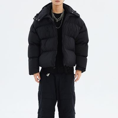 Devil Horn Masked Black Hooded Men's Down Coat Winter Blazer Bomber Jacket Bubble Snow Windbreaker For Men