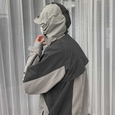 Patchwork Windbreaker Coat for Men's Mountaineering and Skiing Enthusiasts