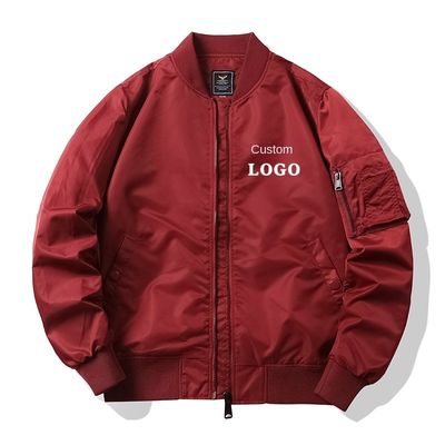 Fashionable Zipper Placket Men's MA1 Flight Bomber Jacket with Custom Embroidery