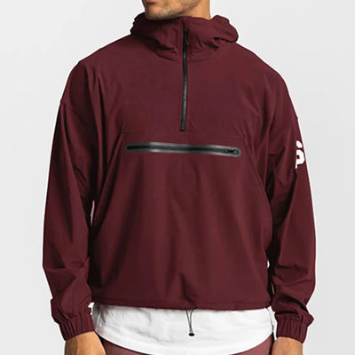 Autumn Season Men's Quarter Zip Windbreaker with Cinching Hood and Waterproof Fabric
