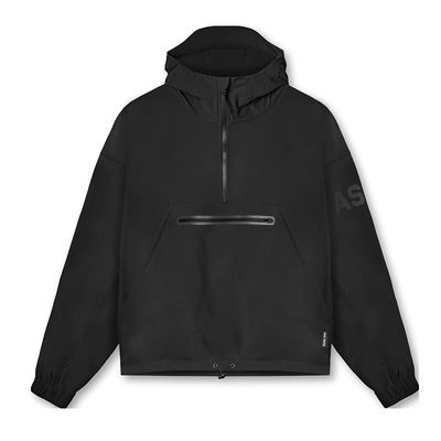 Autumn Season Men's Quarter Zip Windbreaker with Cinching Hood and Waterproof Fabric