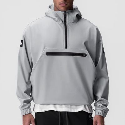 Men's Quarter Zip Softshell Hood Waterproof Windbreaker Nylon Spandex Running Jacket