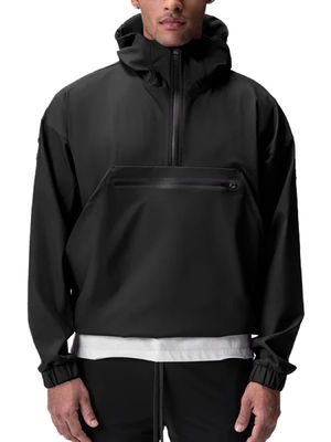 Men's Quarter Zip Softshell Hood Waterproof Windbreaker Nylon Spandex Running Jacket